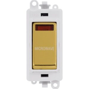 Click Scolmore - Click GridPro 20Ax Double Pole Switch With Neon Module Polar White Polished Brass Microwave (GM2018NPWBR-MW)