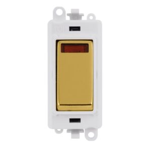 Click Scolmore - Click GridPro 20Ax Double Pole Switch With Neon Module Polar White Polished Brass (GM2018NPWBR)