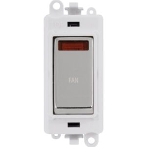 Click Scolmore - Click GridPro 20Ax Double Pole Switch With Neon Module Polar White Polished Chrome Fan (GM2018NPWCH-FN)