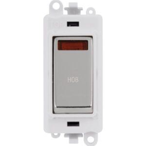 Click Scolmore - Click GridPro 20Ax Double Pole Switch With Neon Module Polar White Polished Chrome Hob (GM2018NPWCH-HB)
