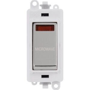 Click Scolmore - Click GridPro 20Ax Double Pole Switch With Neon Module Polar White Polished Chrome Microwave (GM2018NPWCH-MW)