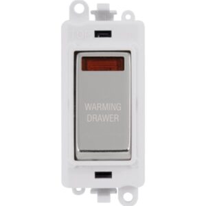Click Scolmore - Click GridPro 20Ax Double Pole Switch With Neon Module Polar White Polished Chrome Warming Drawer (GM2018NPWCH-WDR)