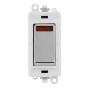 Click Scolmore - Click GridPro 20Ax Double Pole Switch With Neon Module Polar White Polished Chrome (GM2018NPWCH)