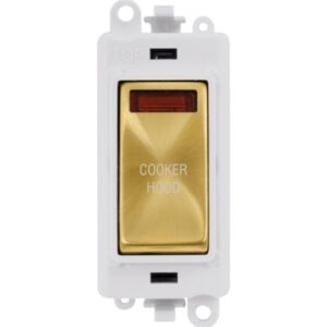 Click Scolmore - Click GridPro 20Ax Double Pole Switch With Neon Module Polar White Satin Brass Cooker Hood (GM2018NPWSB-CH)