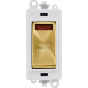 Click Scolmore - Click GridPro 20Ax Double Pole Switch With Neon Module Polar White Satin Brass Fridge Freezer (GM2018NPWSB-FF)