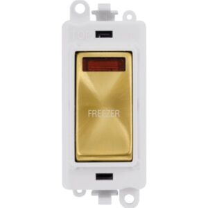 Click Scolmore - Click GridPro 20Ax Double Pole Switch With Neon Module Polar White Satin Brass Freezer (GM2018NPWSB-FZ)
