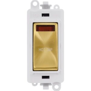 Click Scolmore - Click GridPro 20Ax Double Pole Switch With Neon Module Polar White Satin Brass Hot Tap (GM2018NPWSB-HT)