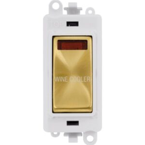 Click Scolmore - Click GridPro 20Ax Double Pole Switch With Neon Module Polar White Satin Brass Wine Cooler (GM2018NPWSB-WC)