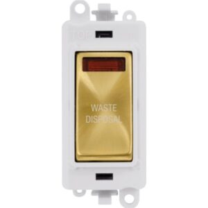 Click Scolmore - Click GridPro 20Ax Double Pole Switch With Neon Module Polar White Satin Brass Waste Disposal (GM2018NPWSB-WD)