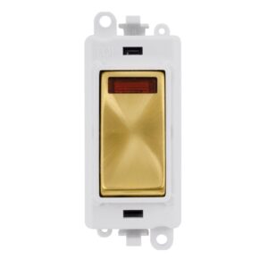 Click Scolmore - Click GridPro 20Ax Double Pole Switch With Neon Module Polar White Satin Brass (GM2018NPWSB)