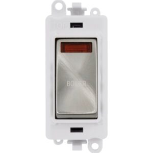 Click Scolmore - Click GridPro 20Ax Double Pole Switch With Neon Module Polar White Satin Chrome Boiler (GM2018NPWSC-BL)