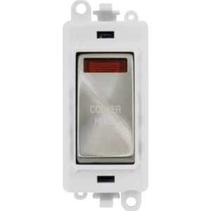 Click Scolmore - Click GridPro 20Ax Double Pole Switch With Neon Module Polar White Satin Chrome Cooker Hood (GM2018NPWSC-CH)