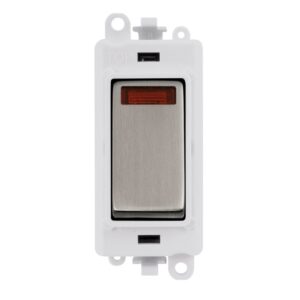 Click Scolmore - Click GridPro 20Ax Double Pole Switch With Neon Module Polar White Stainless Steel (GM2018NPWSS)