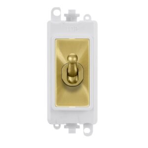 Click Scolmore - Click GridPro 20Ax Double Pole Toggle Switch Module Polar White Satin Brass (GM209018PWSB)