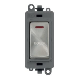 Click Scolmore - Click GridPro 20Ax Double Pole Switch With Led Module Grey Satin Chrome Boiler (GM2218GYSC-BL)
