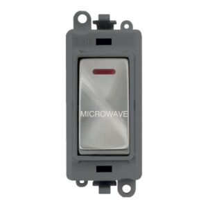 Click Scolmore - Click GridPro 20Ax Double Pole Switch With Led Module Grey Satin Chrome Microwave (GM2218GYSC-MW)