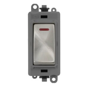 Click Scolmore - Click GridPro 20Ax Double Pole Switch With Led Module Grey Satin Chrome (GM2218GYSC)
