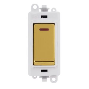 Click Scolmore - Click GridPro 20Ax Double Pole Switch With Led Module Polar White Polished Brass (GM2218PWBR)