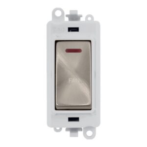 Click Scolmore - Click GridPro 20Ax Double Pole Switch With Led Module Polar White Brushed Stainless Fan (GM2218PWBS-FN)