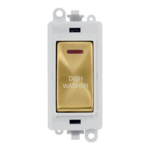 Click Scolmore - Click GridPro 20Ax Double Pole Switch With Led Module Polar White Satin Brass Dishwasher (GM2218PWSB-DW)