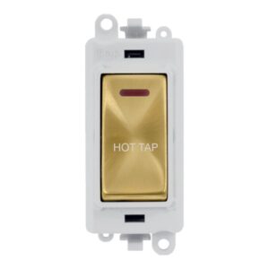 Click Scolmore - Click GridPro 20Ax Double Pole Switch With Led Module Polar White Satin Brass Hot Tap (GM2218PWSB-HT)