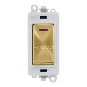 Click Scolmore - Click GridPro 20Ax Double Pole Switch With Led Module Polar White Satin Brass Microwave (GM2218PWSB-MW)