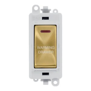 Click Scolmore - Click GridPro 20Ax Double Pole Switch With Led Module Polar White Satin Brass Warming Drawer (GM2218PWSB-WDR)