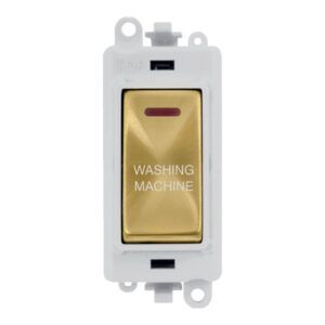 Click Scolmore - Click GridPro 20Ax Double Pole Switch With Led Module Polar White Satin Brass Washing Machine (GM2218PWSB-WM)