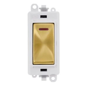 Click Scolmore - Click GridPro 20Ax Double Pole Switch With Led Module Polar White Satin Brass (GM2218PWSB)