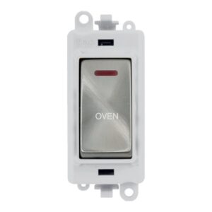 Click Scolmore - Click GridPro 20Ax Double Pole Switch With Led Module Polar White Satin Chrome Oven (GM2218PWSC-OV)