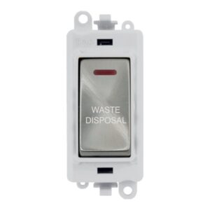 Click Scolmore - Click GridPro 20Ax Double Pole Switch With Led Module Polar White Satin Chrome Waste Disposal (GM2218PWSC-WD)