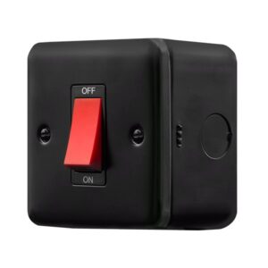 Click Scolmore - Click Metal Clad Pro 50A 1 Gang Double Pole Plate Switch With Red Rocker Black (MCP200BK)