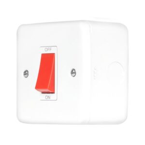 Click Scolmore - Click Metal Clad Pro 50A 1 Gang Double Pole Plate Switch With Red Rocker Polar White (MCP200PW)