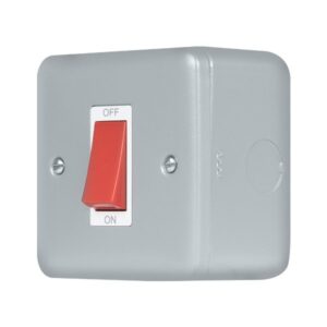 Click Scolmore - Click Metal Clad Pro 50A 1 Gang Double Pole Plate Switch With Red Rocker (MCP200)