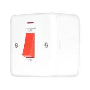 Click Scolmore - Click Metal Clad Pro 50A 1 Gang Double Pole Plate Switch With Red Rocker & Led Polar White (MCP201PW)