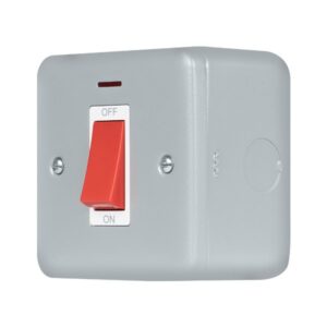 Click Scolmore - Click Metal Clad Pro 50A 1 Gang Double Pole Plate Switch With Red Rocker & Led (MCP201)
