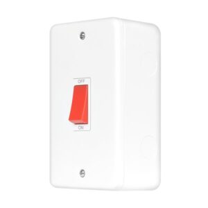 Click Scolmore - Click Metal Clad Pro 50A 2 Gang (Vertical) Double Pole Plate Switch With Red Rocker Polar White (MCP202PW)