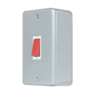 Click Scolmore - Click Metal Clad Pro 50A 2 Gang (Vertical) Double Pole Plate Switch With Red Rocker (MCP202)