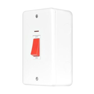 Click Scolmore - Click Metal Clad Pro 50A 2 Gang (Vertical) Double Pole Plate Switch With Red Rocker & Led Polar White (MCP203PW)