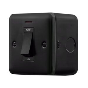 Click Metal Clad Pro 50A 1 Gang Double Pole Plate Switch With White Rocker & Led Black