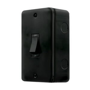 Click Metal Clad Pro 50A 2 Gang (Vertical) Double Pole Plate Switch With White Rocker Black