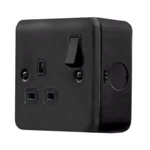 Click Metal Clad Pro 13A 1 Gang Double Pole Safety Shutter Switched Socket Outlet Black