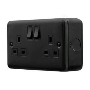 Click Metal Clad Pro 13A 2 Gang Double Pole Safety Shutter Switched Socket Outlet Black