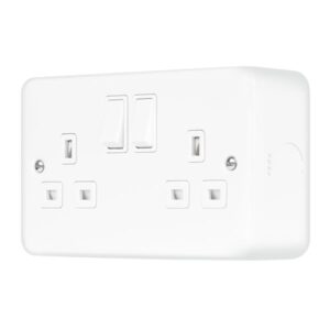 Click Metal Clad Pro 13A 2 Gang Double Pole Safety Shutter Switched Socket Outlet Polar White