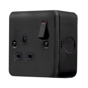 Click Metal Clad Pro 13A 1 Gang Double Pole Safety Shutter Switched Socket Outlet With Led Indication Black