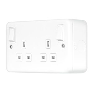 Click Metal Clad Pro 13A 2 Gang Double Pole Safety Shutter Outboard Switched Socket Outlet Polar White