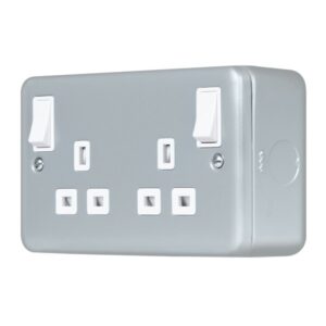 Click Metal Clad Pro 13A 2 Gang Double Pole Safety Shutter Outboard Switched Socket Outlet