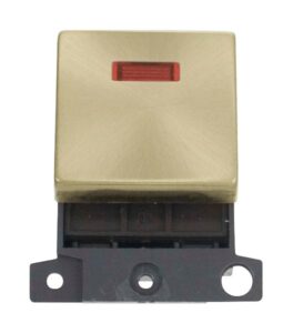 Click Scolmore - Click MiniGrid 20A Dp Ingot Switch With Neon Satin Brass (MD023SB)
