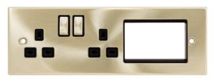 Click Scolmore - Click New Media Half New Media Part Furnished Front Plate 2 X 13A Dp Switched Sockets & 3 Apertures Black Satin Brass (MP603SBBK)
