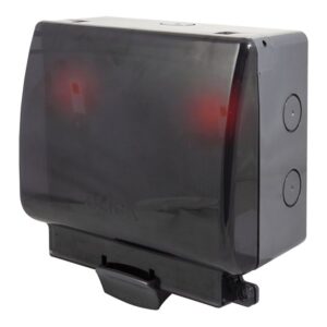 Click Essentials 2 Gang 13A Dp Ip66 Weatherproof Outboard Switched Socket Unit With Neon (Semi-Transparent Lid)